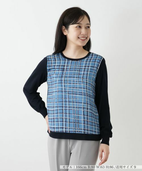 Leilian / レリアン ニット・セーター | チェック切替ニット（ロイヤルブルー）
