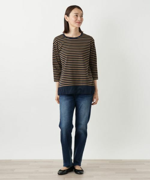 Leilian / レリアン カットソー | 異素材切替ボーダーカットソー | 詳細1