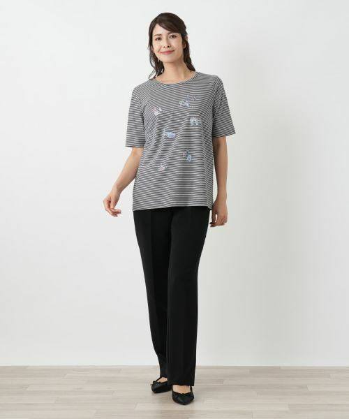 Leilian / レリアン Tシャツ | ボーダー刺繍Tシャツ【Leilian WHITE LABEL】 | 詳細1