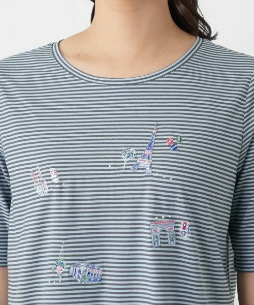 Leilian / レリアン Tシャツ | ボーダー刺繍Tシャツ【Leilian WHITE LABEL】 | 詳細10