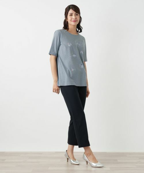 Leilian / レリアン Tシャツ | ボーダー刺繍Tシャツ【Leilian WHITE LABEL】 | 詳細4