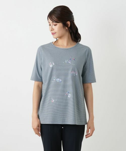 Leilian / レリアン Tシャツ | ボーダー刺繍Tシャツ【Leilian WHITE LABEL】 | 詳細7