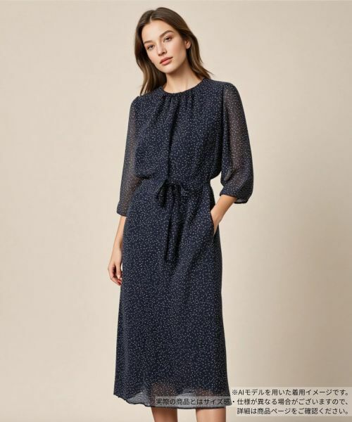 Leilian/レリアン ドットフレアワンピース ネイビー 9(M) Leilian/レリアン ドットフレアワンピース ネイビー 9(M)