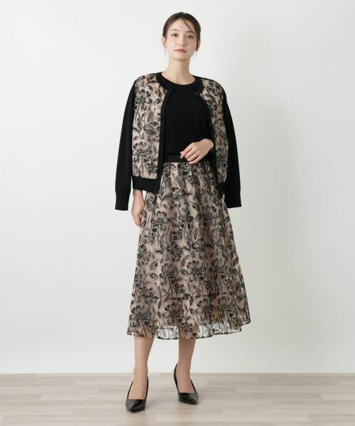 Leilian / レリアン ミニ・ひざ丈スカート | ボタニカル柄シアースカート | 詳細1