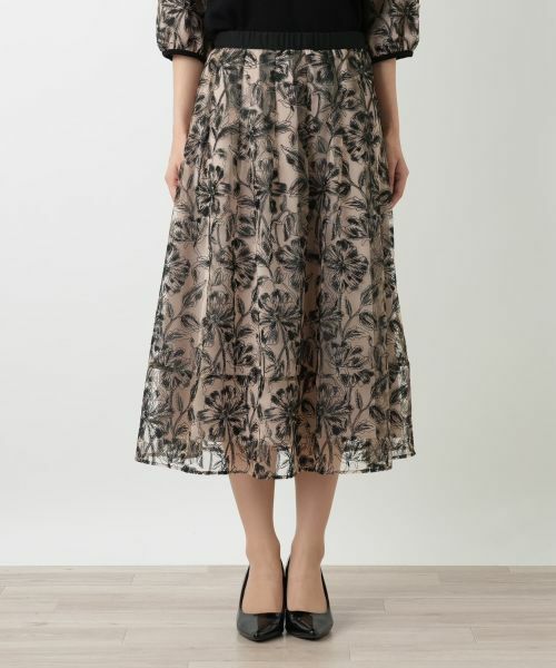 Leilian / レリアン ミニ・ひざ丈スカート | ボタニカル柄シアースカート | 詳細4