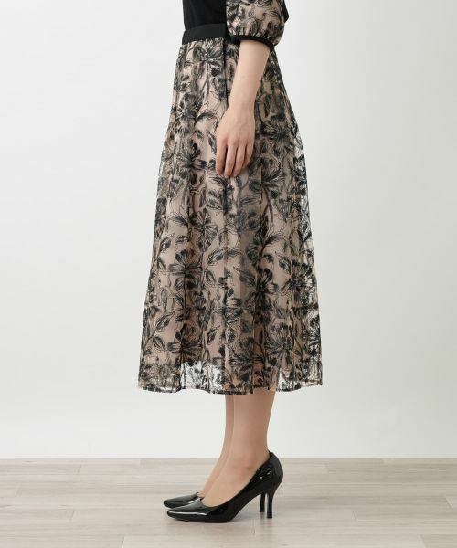 Leilian / レリアン ミニ・ひざ丈スカート | ボタニカル柄シアースカート | 詳細5
