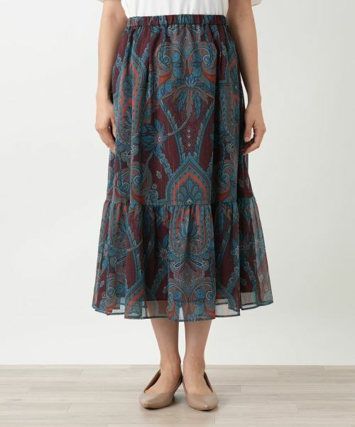Leilian / レリアン ミニ・ひざ丈スカート | ペイズリー柄ティアードスカート | 詳細7