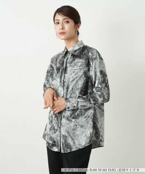 Leilian/レリアン プリントシャツブラウス アッシュグレー 9(M) Leilian/レリアン プリントシャツブラウス アッシュグレー 9(M)