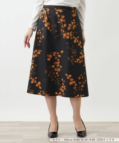 Leilian/レリアン 花柄プリントスカート【Leilian WHITE LABEL】 マスタード系 9(M)
