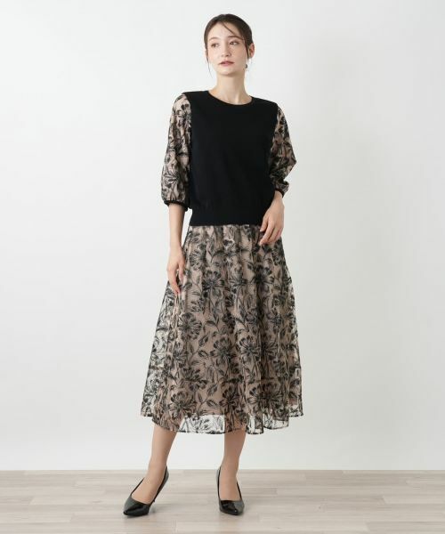 Leilian / レリアン ニット・セーター | レイヤード風ボタニカル柄ブラウス | 詳細1