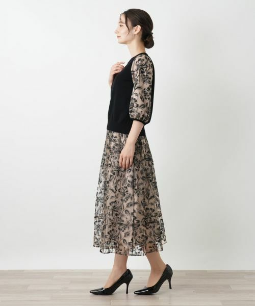 Leilian / レリアン ニット・セーター | レイヤード風ボタニカル柄ブラウス | 詳細2