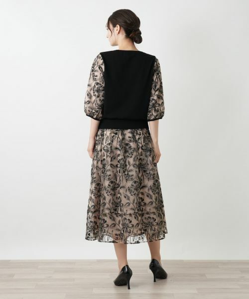 Leilian / レリアン ニット・セーター | レイヤード風ボタニカル柄ブラウス | 詳細3