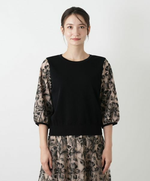 Leilian / レリアン ニット・セーター | レイヤード風ボタニカル柄ブラウス | 詳細4