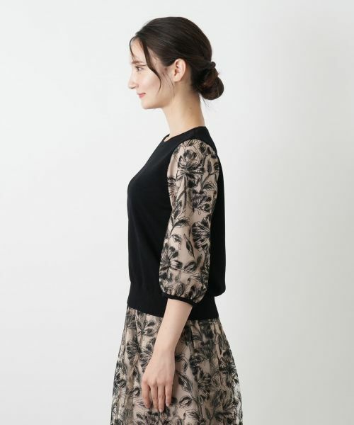 Leilian / レリアン ニット・セーター | レイヤード風ボタニカル柄ブラウス | 詳細5