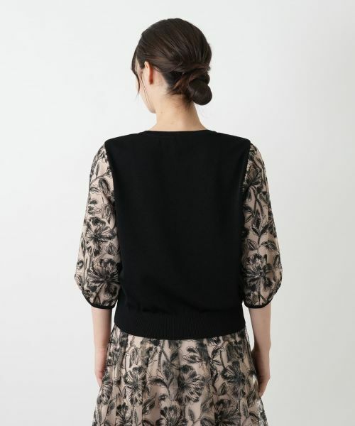 Leilian / レリアン ニット・セーター | レイヤード風ボタニカル柄ブラウス | 詳細6