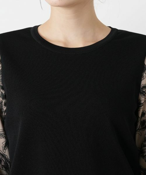 Leilian / レリアン ニット・セーター | レイヤード風ボタニカル柄ブラウス | 詳細7