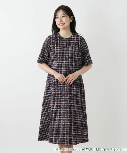 Leilian/レリアン ツイード風フレアワンピース ピンク 9(M) Leilian/レリアン ツイード風フレアワンピース ピンク 9(M)