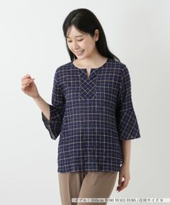 Leilian / レリアン シャツ・ブラウス | チェック柄フレアスリーブブラウス【Leilian WHITE LABEL】