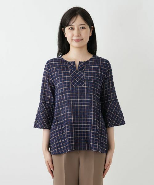 Leilian / レリアン シャツ・ブラウス | チェック柄フレアスリーブブラウス【Leilian WHITE LABEL】 | 詳細4