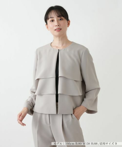 Leilian/レリアン ティアードノーカラージャケット ベージュ 9(M) Leilian/レリアン ティアードノーカラージャケット ベージュ 9(M)