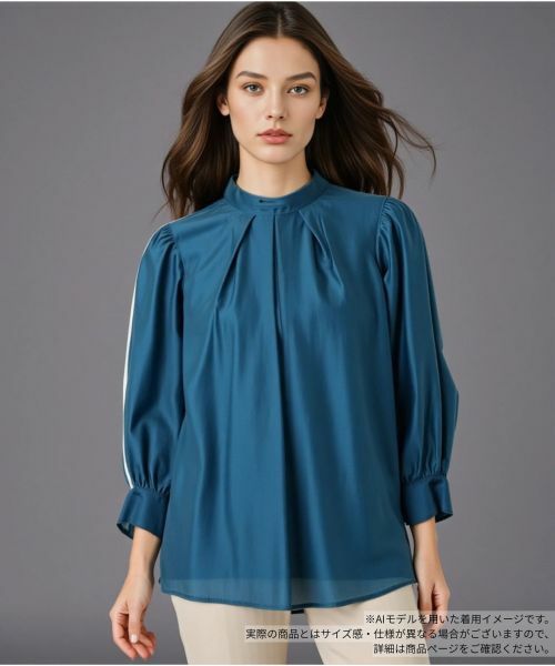 Leilian / レリアン シャツ・ブラウス | タックブラウス(ブルー系)