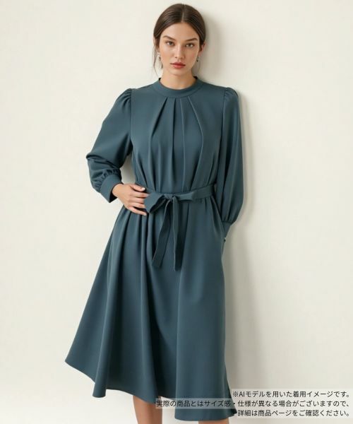 Leilian/レリアン スタンドカラーワンピース ブルー系 11(L)