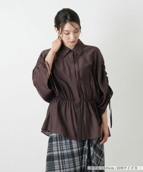 Leilian/レリアン 比翼ギャザーブラウス ダークブラウン系 11(L)