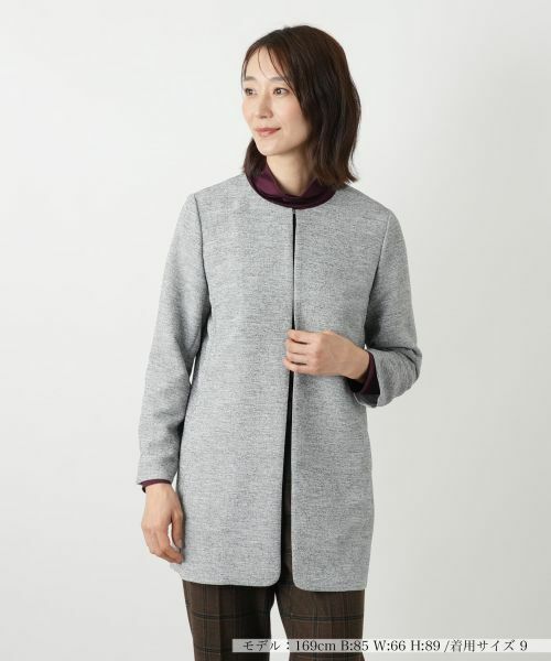Leilian/レリアン ノーカラーロングジャケット グレー系 11(L) Leilian/レリアン ノーカラーロングジャケット グレー系 11(L)