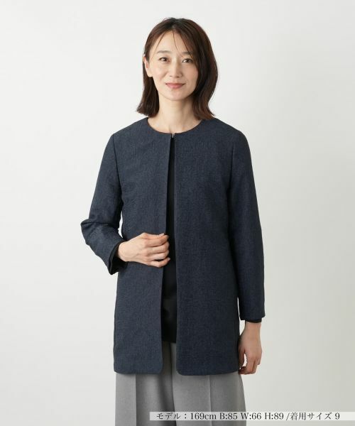 Leilian/レリアン ノーカラーロングジャケット ネイビー系 11(L) Leilian/レリアン ノーカラーロングジャケット ネイビー系 11(L)