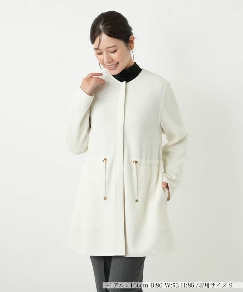 Leilian/レリアン ノーカラー比翼コート アイボリー系 9(M) Leilian/レリアン ノーカラー比翼コート アイボリー系 9(M)