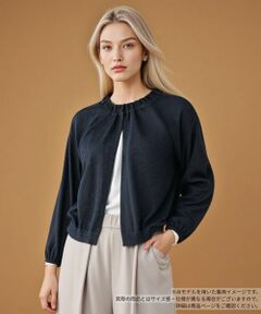 Leilian / レリアン カーディガン・ボレロ | ラメフリルネックカーディガン