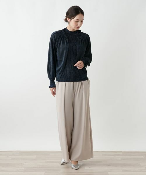 Leilian / レリアン カーディガン・ボレロ | ラメフリルネックカーディガン | 詳細1