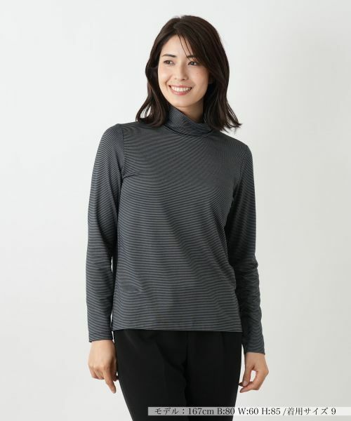 Leilian/レリアン ボーダーハイネックカットソー グレー 11(L) Leilian/レリアン ボーダーハイネックカットソー グレー 11(L)