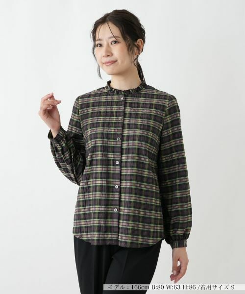 Leilian / レリアン シャツ・ブラウス | ラメチェックブラウス【Leilian WHITE LABEL】(ピーコックグリーン)