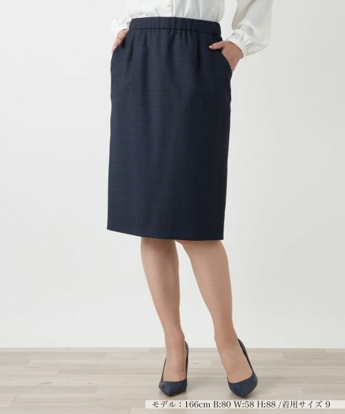 Leilian / レリアン ミニ・ひざ丈スカート | チェックタイトスカート【LORO PIANA】(ネイビー)