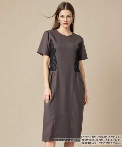 Leilian/レリアン レースクルーネックワンピース ブラウン 11(L) Leilian/レリアン レースクルーネックワンピース ブラウン 11(L)