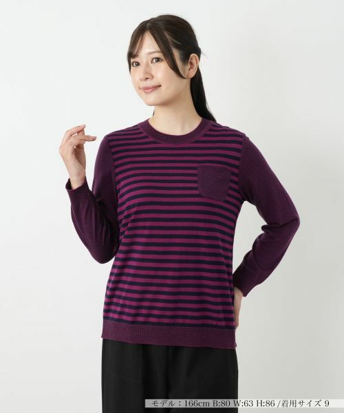 Leilian / レリアン ニット・セーター | ボーダークルーネックカットソー(ボルドー系)