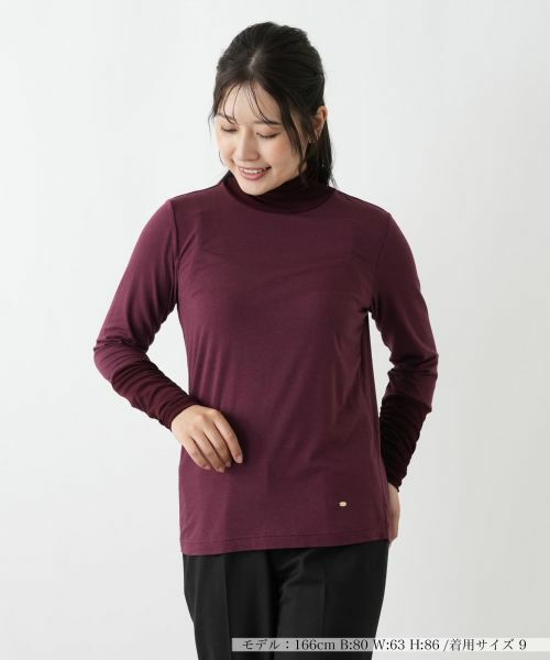 Leilian/レリアン 切替ハイネックカットソー ボルドー系 11(L)