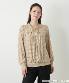 Leilian / レリアン カットソー | 幾何学柄ギャザープルオーバー