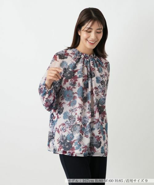 Leilian/レリアン フラワー柄シフォンブラウス【RATTI】 ラズベリー 7(S) Leilian/レリアン フラワー柄シフォンブラウス【RATTI】 ラズベリー 7(S)