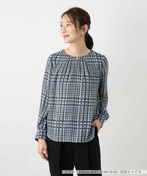 Leilian / レリアン シャツ・ブラウス | グレンチェックブラウス(スカイブルー)