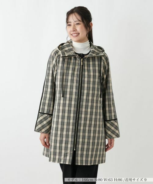 Leilian/レリアン チェックフーデッドコート キャメル系 11(L) Leilian/レリアン チェックフーデッドコート キャメル系 11(L)