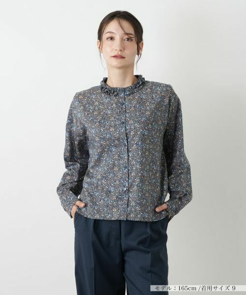 Leilian/レリアン 花柄フリルカラーブラウス ブルー系 9(M) Leilian/レリアン 花柄フリルカラーブラウス ブルー系 9(M)