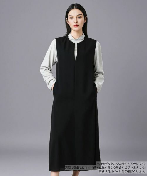 Leilian / レリアン ロング・マキシ丈ワンピース | キーネックジャンパースカート(ブラック)