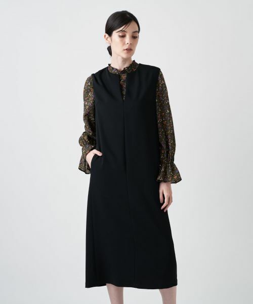 Leilian / レリアン ロング・マキシ丈ワンピース | キーネックジャンパースカート(ネイビー)