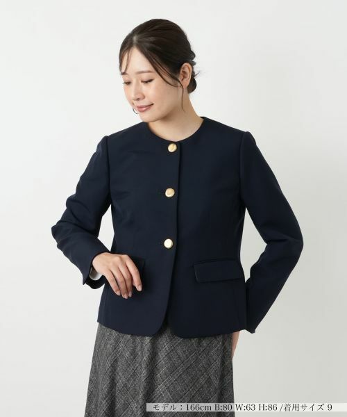 Leilian / レリアン テーラードジャケット | ノーカラージャケット【ROCHAS Premiere】(ネイビー)