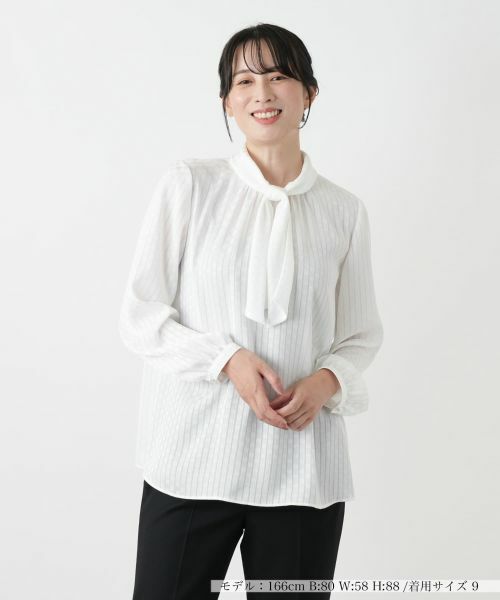 Leilian/レリアン ストライプボウタイブラウス【ROCHAS Premiere】 アイボリー 11(L)