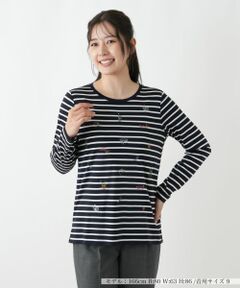 Leilian / レリアン Tシャツ | 刺繍ボーダーカットソー【Leilian WHITE LABEL】