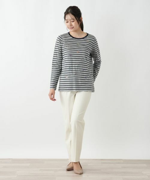 Leilian / レリアン Tシャツ | 刺繍ボーダーカットソー【Leilian WHITE LABEL】 | 詳細1