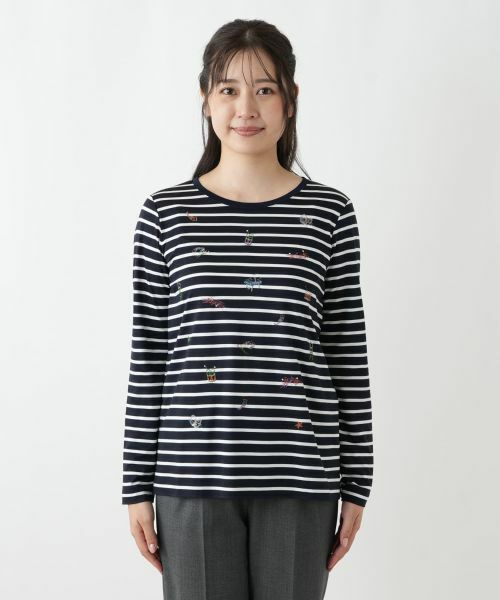 Leilian / レリアン Tシャツ | 刺繍ボーダーカットソー【Leilian WHITE LABEL】 | 詳細7